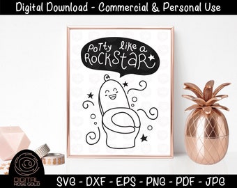 Potty Like A Rockstar- Toilet Training SVG, Kids Bathroom Decor Printable, Potty SVG, No More Diapers Design, Personal & Commercial Use