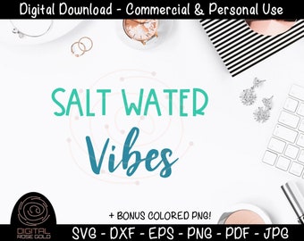 Salt Water Vibes - Summer Vacation SVG, Swimming Water Beach SVG, Pool Party Fun, Nautical Ocean Waves Design, Personal and Commercial Use