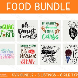 Food Bundle - SVG BUNDLE - Funny Food SVG Quotes, Fruits Vegetables Candy Sweets Digital Designs, Ice Cream svg, Personal & Commercial Use