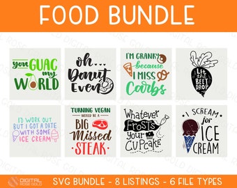 Food Bundle - SVG BUNDLE - Funny Food SVG Quotes, Fruits Vegetables Candy Sweets Digital Designs, Ice Cream svg, Personal & Commercial Use