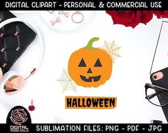 Halloween Pumpkin - Holiday Sublimation File, Pumpkin Spiderwebs Clipart, Pumpkin Graphics, Funny Halloween T-Shirt Design Digital Download