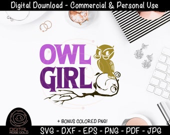 Owl Girl - Owl SVG, Animal Lover Design, Owls Hoot, Animal SVG, Tree Branches Outdoor Nature, Owl Cut File, Digital Owl, Owl Sublimation