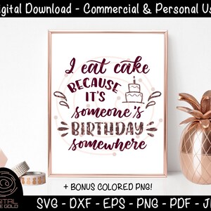 Ich esse Kuchen, weil es jemandes Geburtstag irgendwo - lustige Party SVG, Geburtstagstorte SVG, lustige Lebensmittel-Design, persönliche & kommerzielle Nutzung SVG