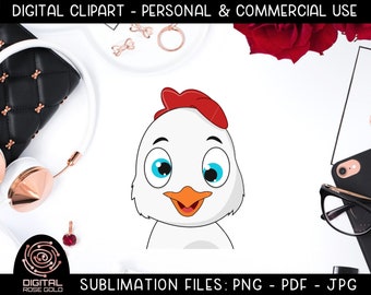 Funny Chicken - Farm Animals Graphics, Chicken Sublimation File, Googly Eyes Orange Beak Chick, Chicken Graphics Clipart Digital Download