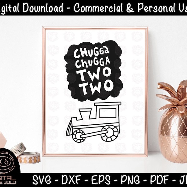 Chugga Chugga Two Two - Second Birthday SVG, Turning Two Years SVG, Train Tracks Railroad svg, Party Printable for Cricut & Silhouette