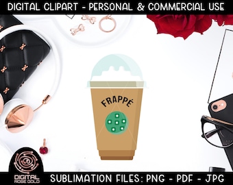 Frappe Drink - Coffee Sublimation File, Frappe Coffee Graphics Clipart, Frappe Cappuchino Caffeine Whipped Cream Graphic, Coffee Gift