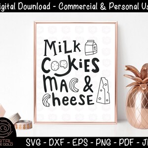 Milk Cookies Mac & Cheese - Funny Kids Food SVG, Macaroni and Cheese SVG,  Toddler Food T-Shirt Design, Personal and Commercial Digital File
