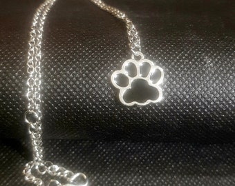 Best Seller, Silver with Black Enamel Paw Print,Dog Paw Necklace,Cat Paw Necklac,Pet Jewelry,Pet Lover Gift