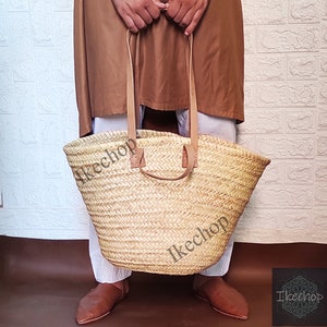 50% Rabatt STROHTASCHE Handgemacht mit Leder, Französischer Marktkorb, französische Markttasche, Strohkorb, französischer Korb, Einkaufsmarkttasche