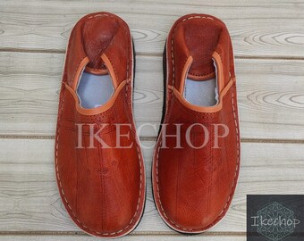 Handmade Leather Moroccan Babouche Shoes, Unisex Adult Slippers, Slip On Mules