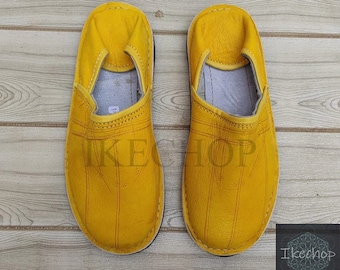 Handmade Leather Moroccan Babouche Shoes, Unisex Adult Slippers, Slip On Mules