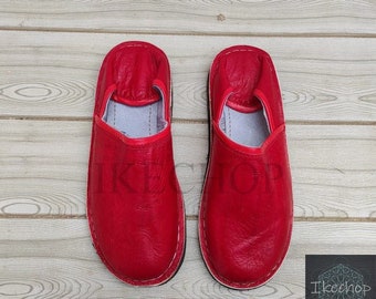 Handmade Leather Moroccan Babouche Shoes, Unisex Adult Slippers, Slip On Mules