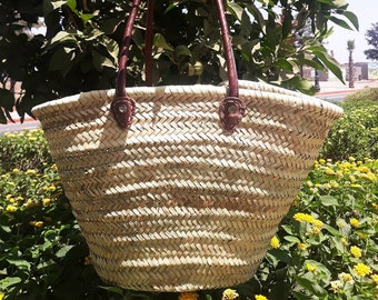 50% Off STRAW BAG Handmade with leather, French Market Basket, french market bag, Straw basket, french basket, grocery market bag