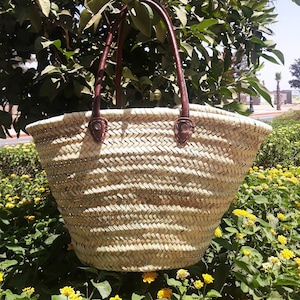 50% Off STRAW BAG Handmade with leather, French Market Basket, french market bag, Straw basket, french basket, grocery market bag