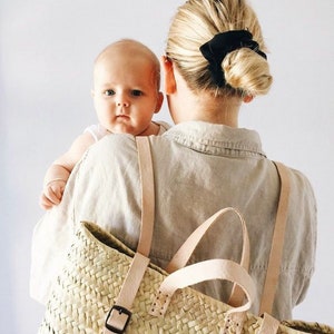 50% OFF Straw Beach Bag with Leather Strap - Straw Backpack - Hipster Boho Bag