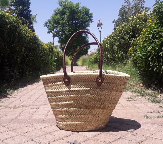 50% Off STRAW BAG Handmade with leather, French Market Basket