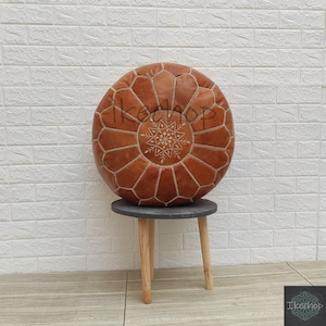 Unique Home Gift: 40% off Moroccan Leather Pouf - Enhance your Decor with Bohemian Style
