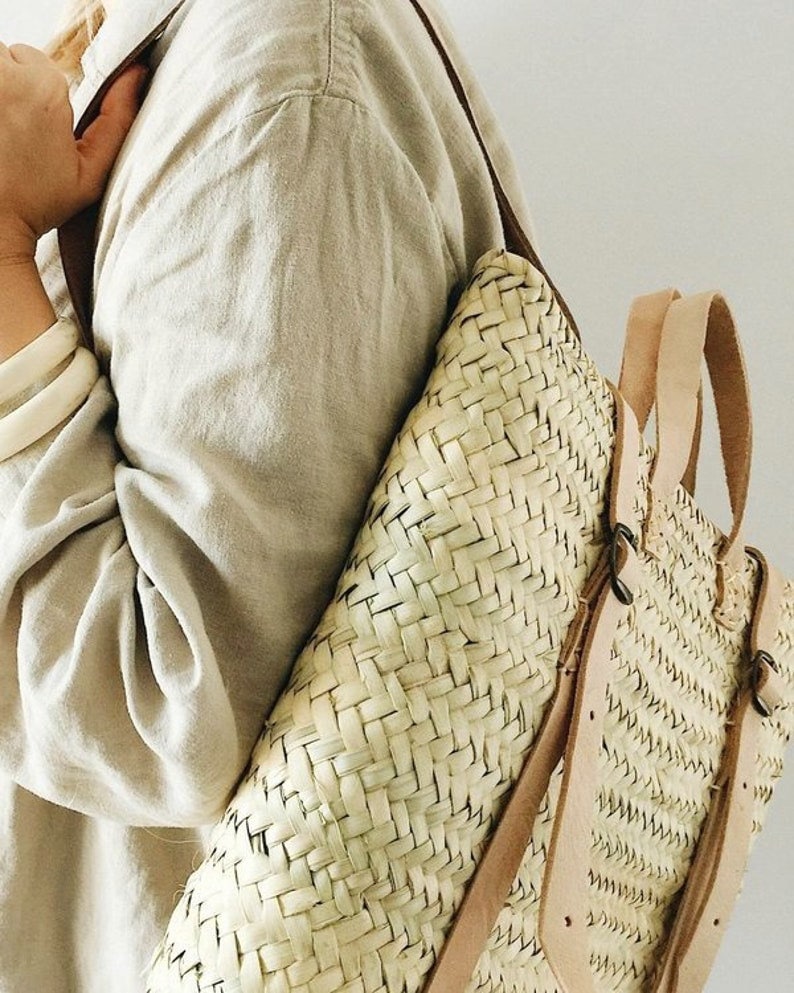 50 OFF Straw Beach Bag With Leather Strap Straw Backpack Etsy