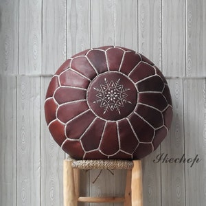 Unique Home Gift: 40% off Moroccan Leather Pouf - Enhance your Decor with Bohemian Style