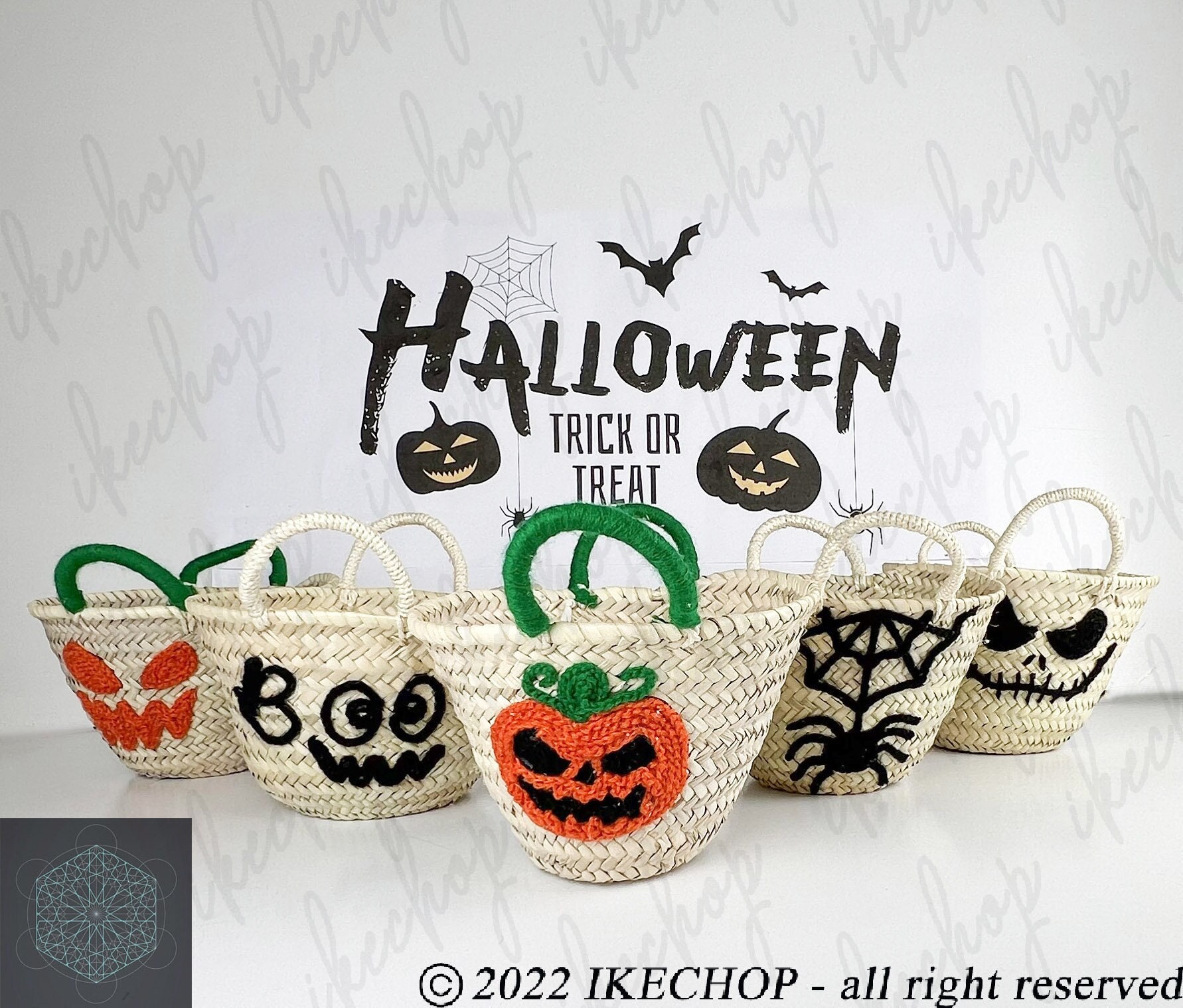 Halloween costume straw totes bag, Pumpkin Bag, Halloween Bucket, Candy Tote, Monogram Basket, Halloween Gifts for Kids