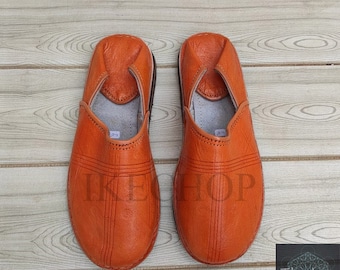 Handmade Leather Moroccan Babouche Shoes, Unisex Adult Slippers, Slip On Mules