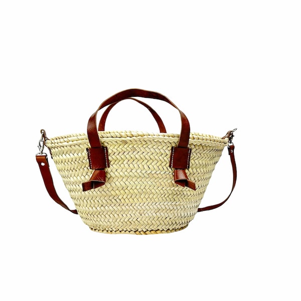 STRAW BAG Handmade with leather, French Market Basket, french market bag, Straw basket, french basket, grocery market bag