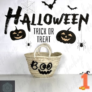 Halloween costume straw totes bag, Pumpkin Bag, Halloween Bucket, Candy Tote, Monogram Basket, Halloween Gifts for Kids