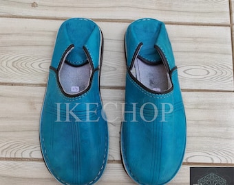 Handmade Leather Moroccan Babouche Shoes, Unisex Adult Slippers, Slip On Mules
