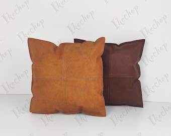 50% OFF Lambskin leather PILLOW cover, Plain Square Soft antique brown Leather Pillow Cover,Living Decor,Home Decor,Housewarming,Throw Cover
