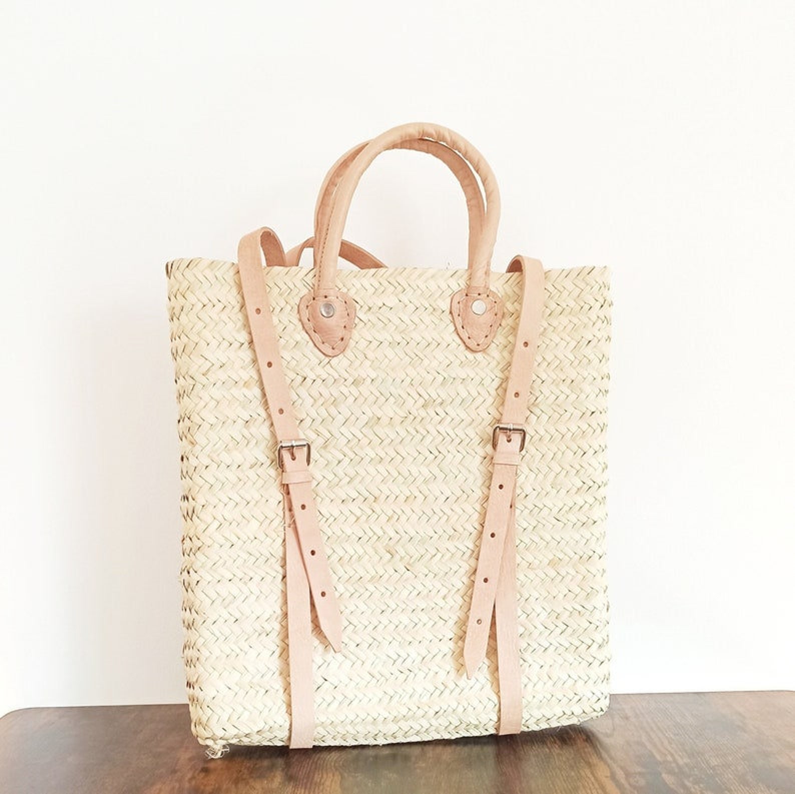 50 OFF Straw Beach Bag With Leather Strap Straw Backpack Etsy