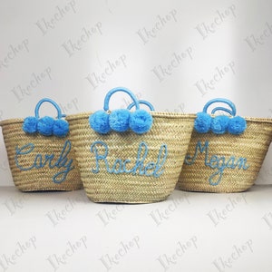 50 % OFF Monogrammed Straw bag with pompoms - customized beach bag-Customized Straw Tote Bag Initials for Unique Valentine's Day Gift