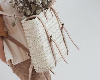 50 % OFF Sac de plage en paille avec bandoulière en cuir - Sac à dos en paille - Sac à dos hipster - Sac à dos bohème