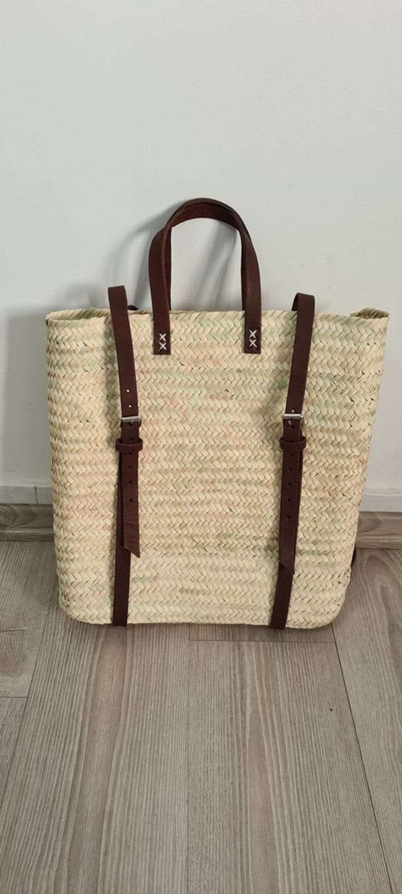 50 OFF Straw Beach Bag With Leather Strap Straw Backpack Etsy