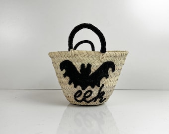 Halloween Handcrafted Tote Straw Bag: Eco-Friendly & Unique Gift, Halloween Bucket, Candy Tote, Monogram Basket, Halloween Gifts for Kids
