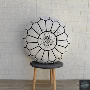40% OFF Moroccan Leather Pouf, White Berber Ottoman Footstool, Moroccan Decor