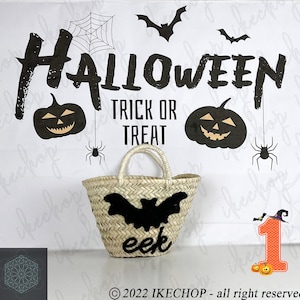 Halloween costume straw totes bag, Pumpkin Bag, Halloween Bucket, Candy Tote, Monogram Basket, Halloween Gifts for Kids