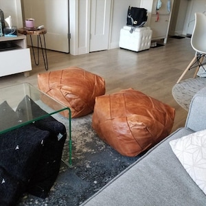 PUF marroquí **50% de descuento** con costuras blancas Puf de cuero Puf otomano Puf de cuero marroquí Puf marroquí