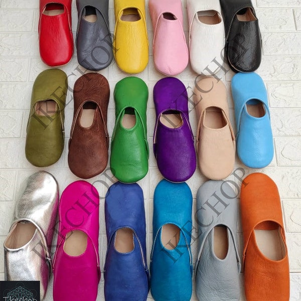 Pantoufles marocaines faites à la main || Babouches unisexes en cuir, chaussures Babouche, Babouche marocaine teintes de couleur naturelle