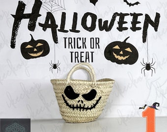 Halloween costume straw totes bag, Pumpkin Bag, Halloween Bucket, Candy Tote, Monogram Basket, Halloween Gifts for Kids