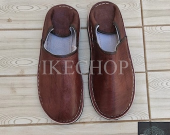 Handmade Leather Moroccan Babouche Shoes, Unisex Adult Slippers, Slip On Mules
