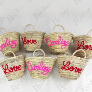 50% Off! Monogram Straw Bag, Personalized Tote, Custom Flower Girl Proposal, Kids Gift Bag, Customized Basket