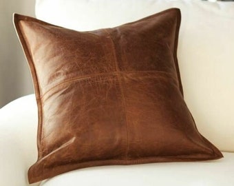 50% OFF Lambskin leather PILLOW cover, Plain Square Soft antique brown Leather Pillow Cover,Living Decor,Home Decor,Housewarming,Throw Cover