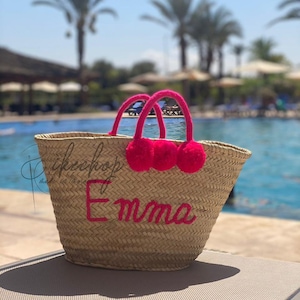 50 OFF Monogrammed Straw Bag With Pompoms Customized Beach Bag Customized Gift Bag Bridesmaid Gift Gift for Her Gift Bag Etsy