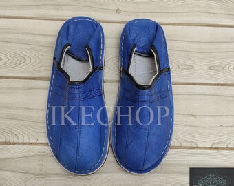Handmade Leather Moroccan Babouche Shoes, Unisex Adult Slippers, Slip On Mules