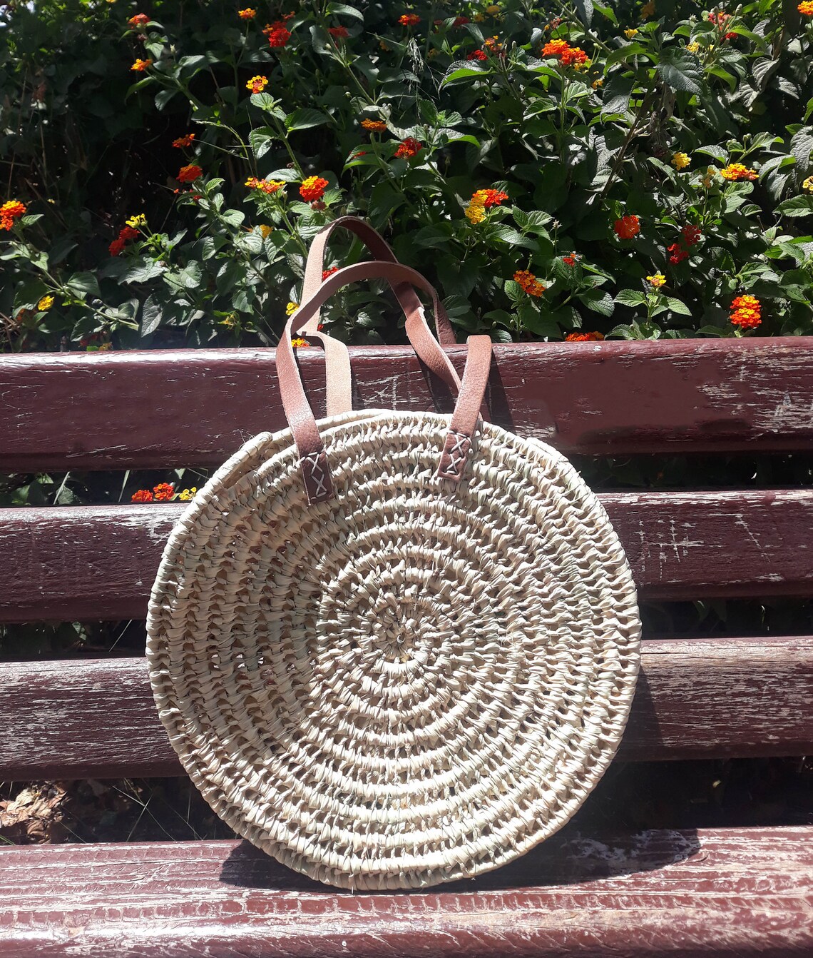 50% off STRAW BAG Handmade With Leather French Market Basket - Etsy