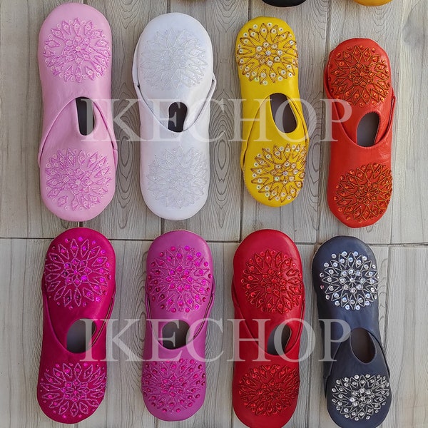 50 % de réduction sur des chaussons babouches marocaines en cuir pour femmes, babouche basique marocaine traditionnelle, chaussons en peau de mouton, babouche