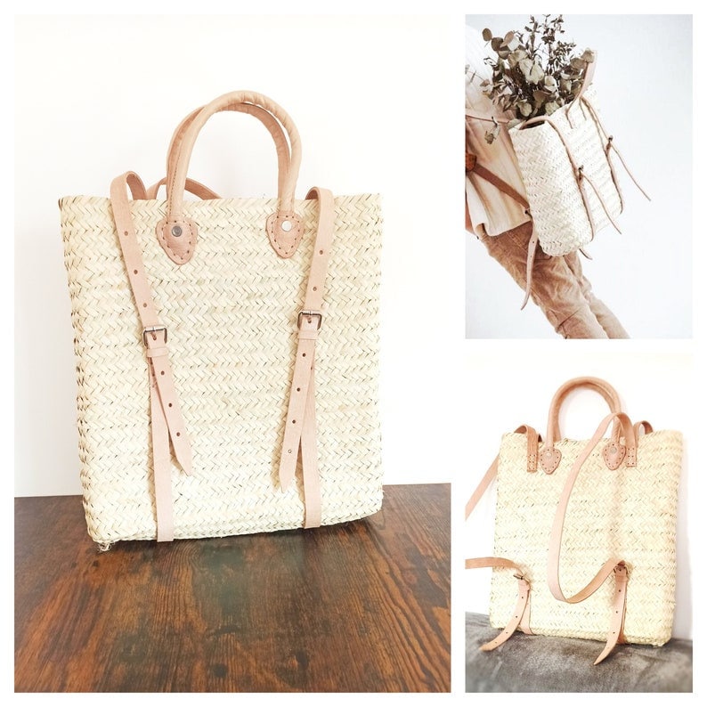 50 OFF Straw Beach Bag With Leather Strap Straw Backpack Etsy