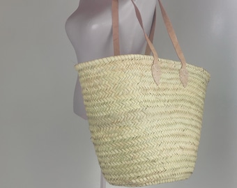 Handmade Straw Bag with Leather | French Market Basket, French Market Bag, Straw Basket | Eco-Friendly & Stylish | Grocery Tote, Beach Bag