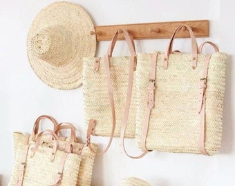 50 % OFF Sac de plage en paille avec bandoulière en cuir - Sac à dos en paille - Sac à dos hipster - Sac à dos bohème
