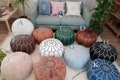 Moroccan POUF **50% OFF** with White Stitching Leather Pouf Ottoman Pouf Morrocan Leather Pouf Moroccan Pouffe